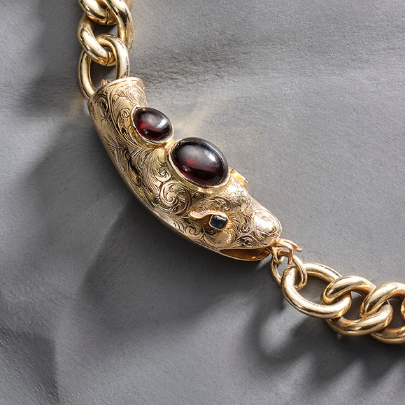 Anthony's Temptation - 9ct Gold and Garnet Snake Necklace