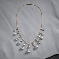 Edwardian Gold, Aquamarine and Pearl fringe necklace
