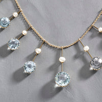 Aquamarine and Pearl Fringe Necklace