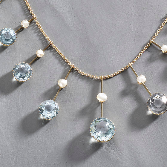 Aquamarine and Pearl Fringe Necklace