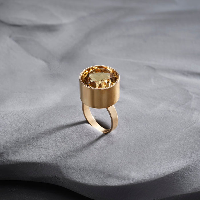 Mid century Gold and Citrine Cocktail ring by Aage Albing