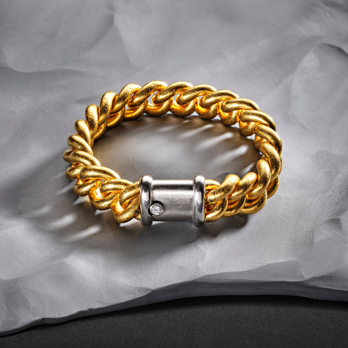1980s exceptionally heavy 22ct gold, platinum and diamond curb bracelet.