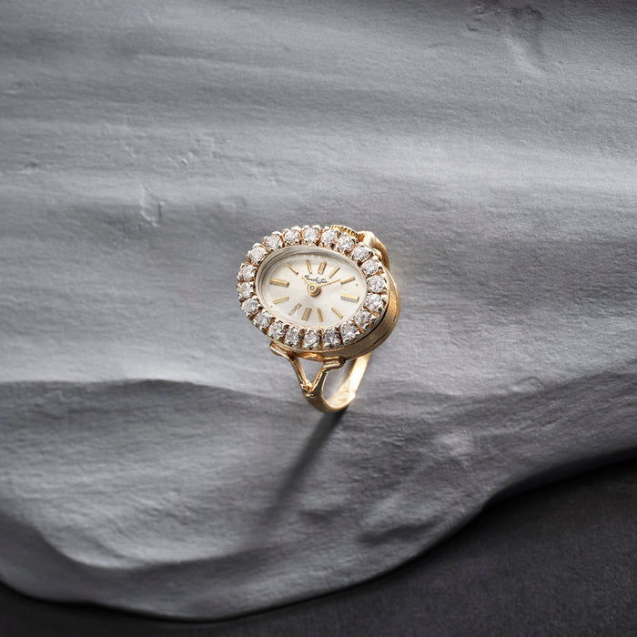 1960s Gold and Diamond ring watch by Bueche Girod